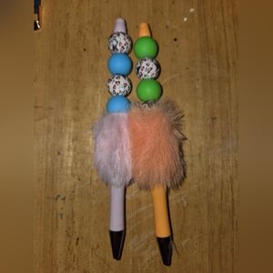Leopard Print Furry Pen Set - Pink and Orange